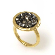 Designer Signature Yellow Gold 24K Plated Round Ring Crystal Rock Stones Sz 8