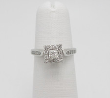 1/2CT Natural Princess Diamond Halo Engagement Wedding Ring 14K White Gold Band