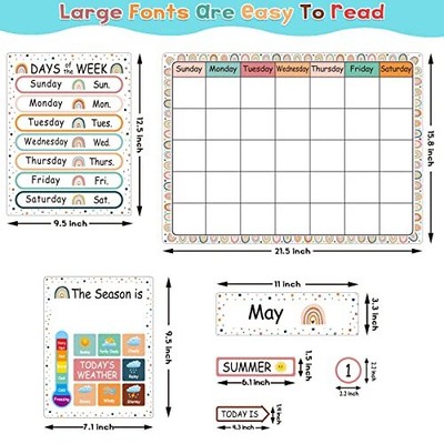 Boho Rainbow Calendar Bulletin Board Set 94 Pieces Classroom Calendar with  Da | eBay