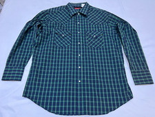 Ely Plains Men's Blue Green Striped Pearl Snap Shirt Long Sleeve L Pockets