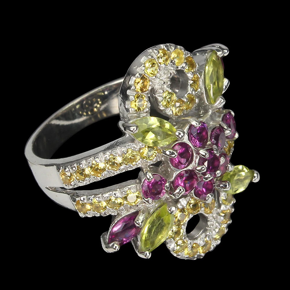 Anillo de plata de ley 925 peridoto zafiro rodolita piedras preciosas joyería talla 8 Foto 3 de 4