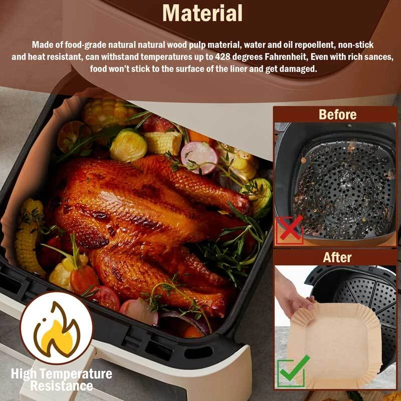 Air Fryer Liners 100/200pcs Disposable Parchment Paper Liner Non Stick Food US Air Fryer Liners 100/200pcs Disposable Parchment Paper Liner Non Stick Food US