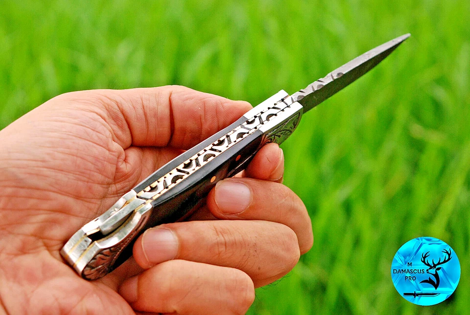 Damascus TACTICAL Folding blade Pocket Knife Back Lock Survival edc Knife 845 - Image 4 of 4