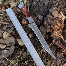 Damascus Fish Fillet Kitchen Knife 12” Damascus Steel Fixed Blade Wood Handle