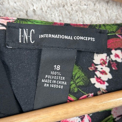 INC International Concepts Dress Womens Plus 18 Black Floral Pleated-Sleeve - Picture 9 of 10