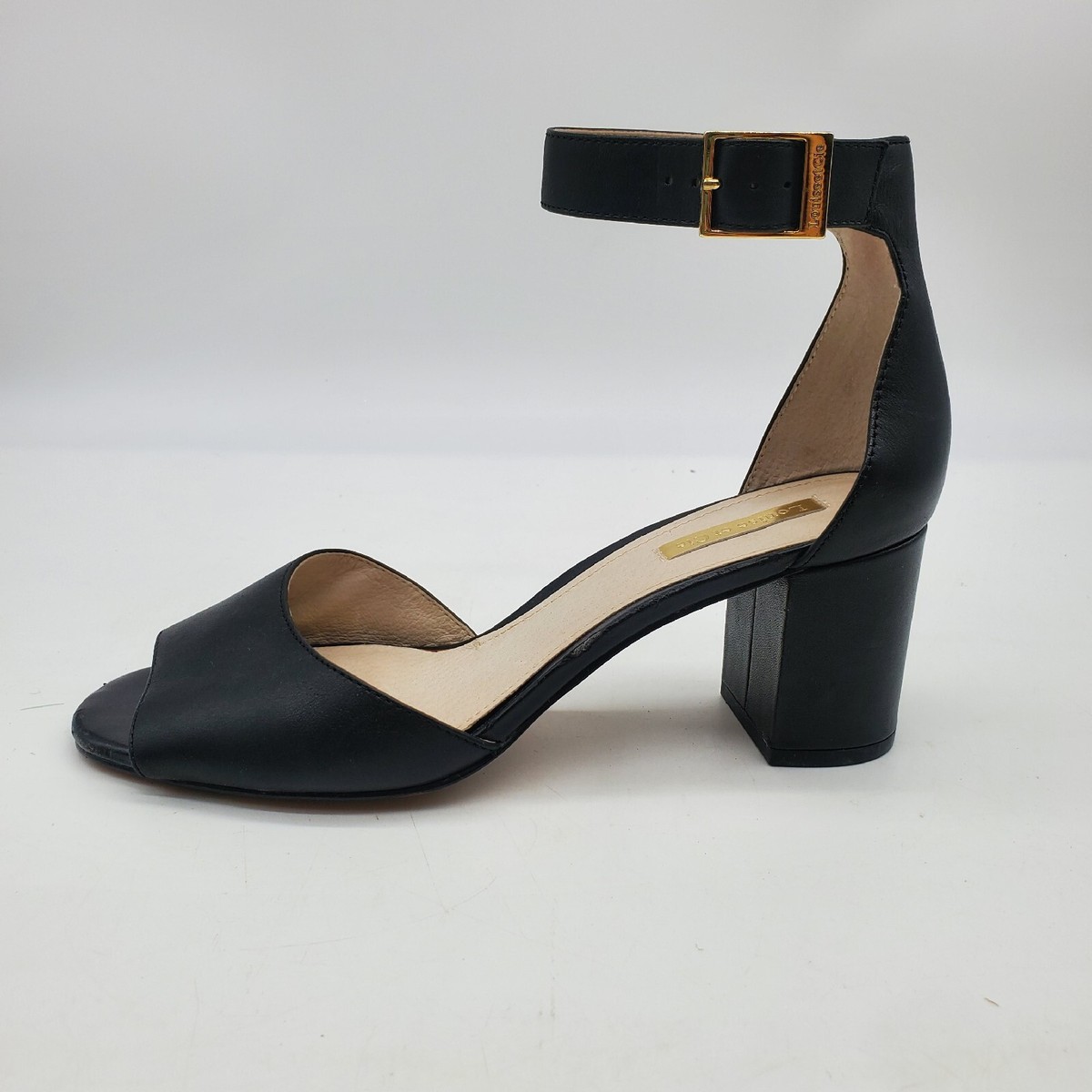 Louise Et Cie Black Leather Ankle Strap Sandals Heels Size 8