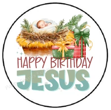 HAPPY BIRTHDAY JESUS CHRISTMAS ENVELOPE SEALS LABELS STICKERS PARTY FAVORS
