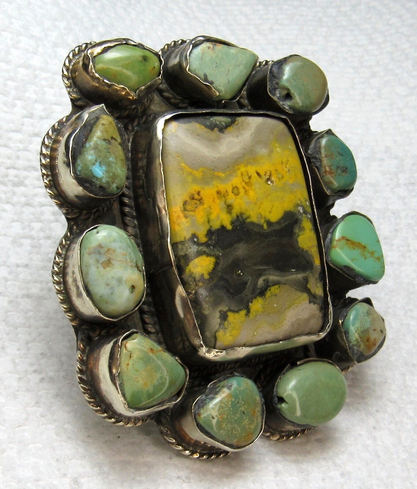 Bumblebee Jasper Turquoise CLUSTER Ring Sterling … - image 4