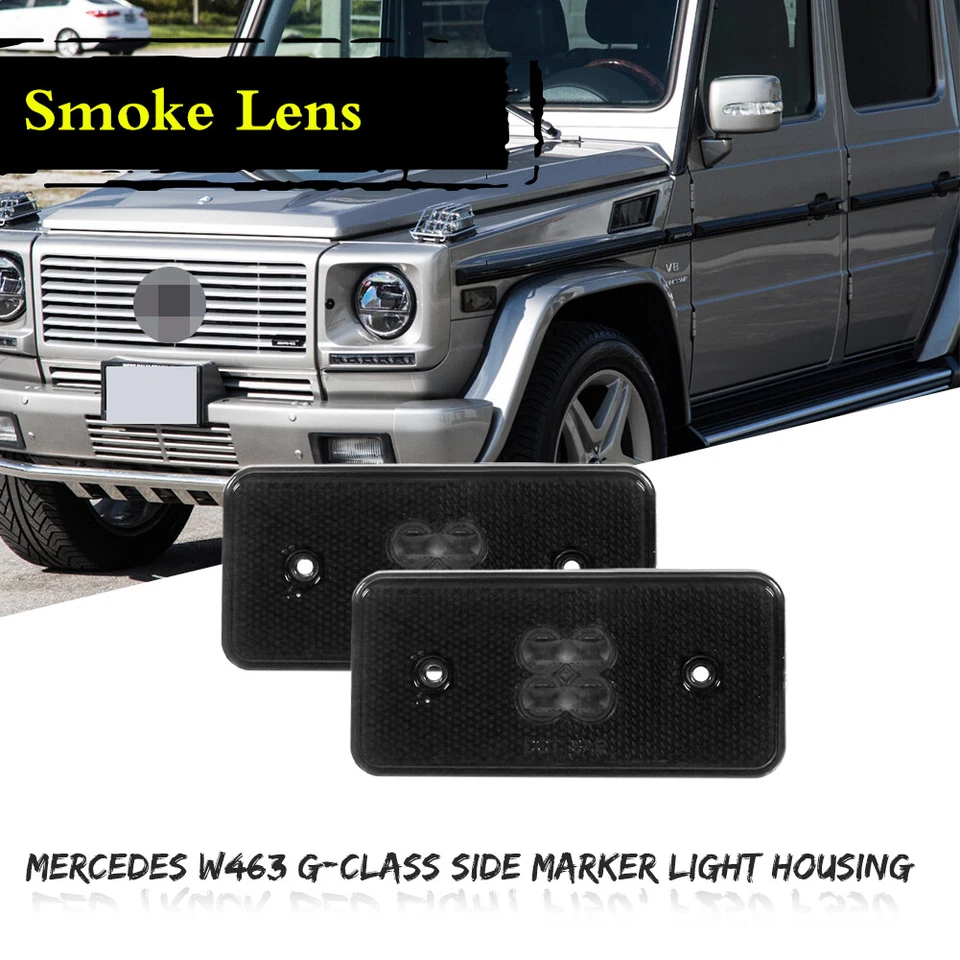For 2002-15 Mercedes Benz G500/G550 Front Smoked Side Marker Light Housings Set - Image 2 of 4