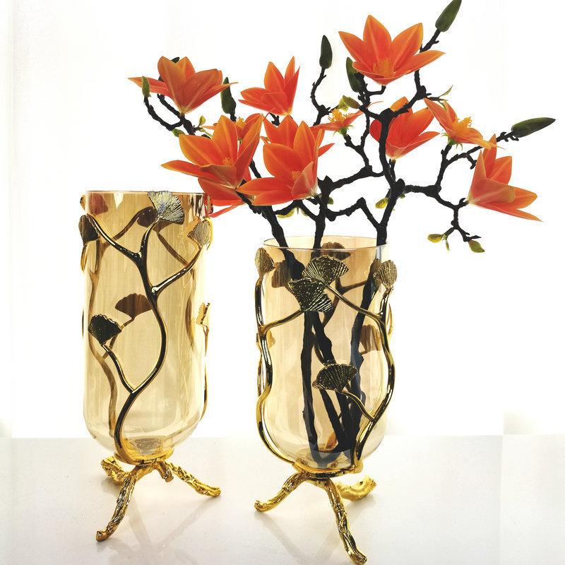 Glass Vase Flower Arrangement Metal Flower Vase Living Room Bedroom