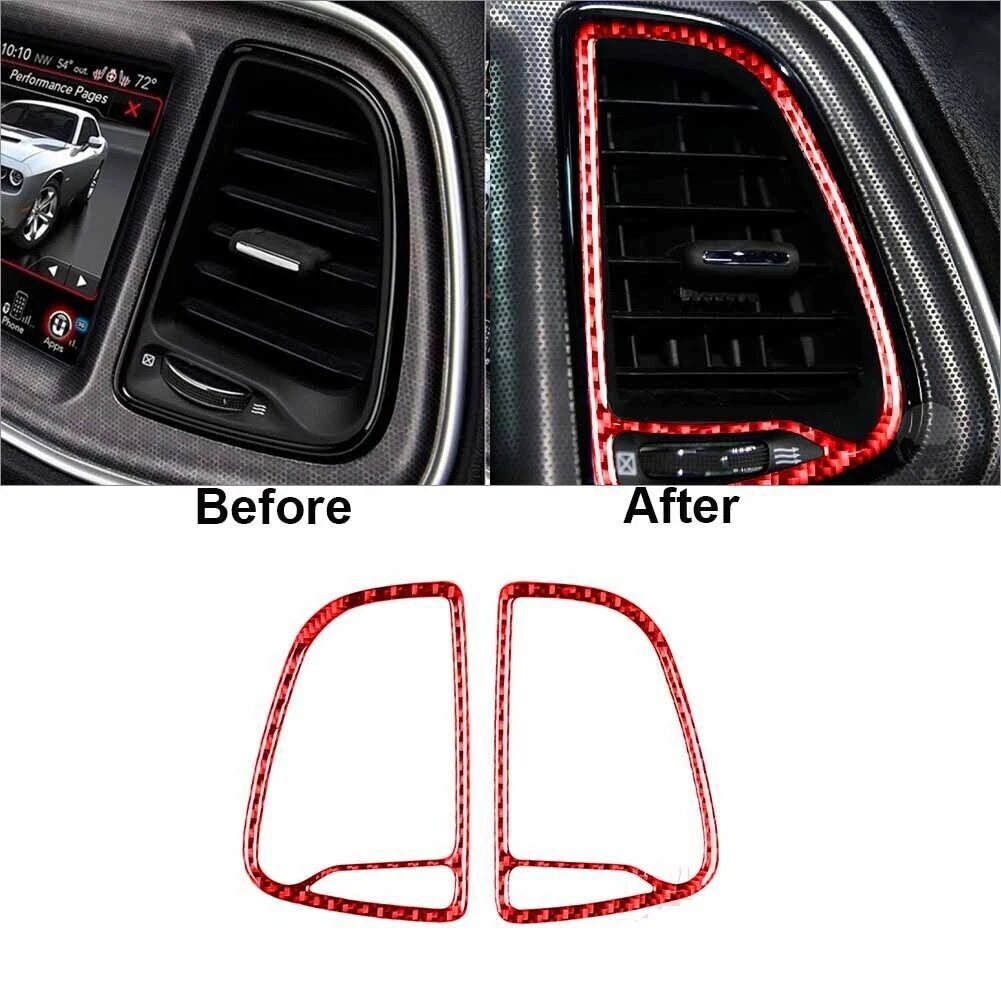 Vinyl Red Carbon Fiber Center Air Vent Outlet Cover Trim 2X For Dodge Challenger
