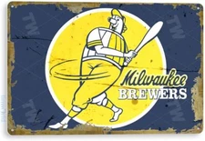 Tinworld Tin Metal Signs Home Décor 8x12 Inches: Milwaukee Brewers Retro Miller