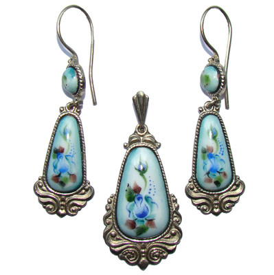 Parure boucles d'oreilles et pendentif en losange rubis en argent 925