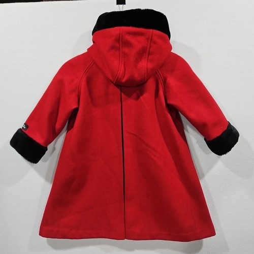 Stephanie Matthews Girls 100% Wool Red Jacket Coat Black Velvet Size 5 Long Hood - Picture 5 of 16