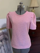 Talbots Size Medium Petite Pink Short Puff Sleeve Knit Shirt