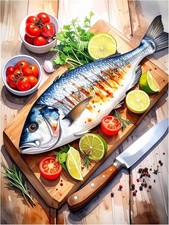 Tile Mural Still Life Fish Lemon Kitchen Wall Art Backsplash Marble Ceramic