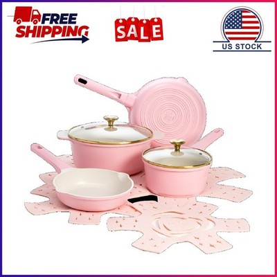 Paris Hilton 10-Piece Clean Ceramic Nonstick Cooking Pots and Pans with Lids Coo