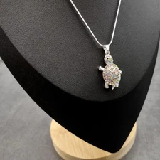 Multi Color Sea Turtle Necklace Rhinestone Pendant (approx. 16+ inches AROUND)