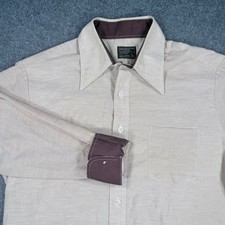 Vintage JCPenney Mens Tan Button Down Dagger Collar Shirt Large Brown Trim 70s