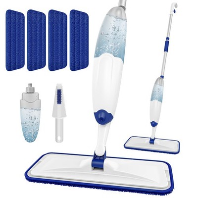 Microfiber Flat Mop with Sprayer: Spray Mop with 4 Washable Pads
