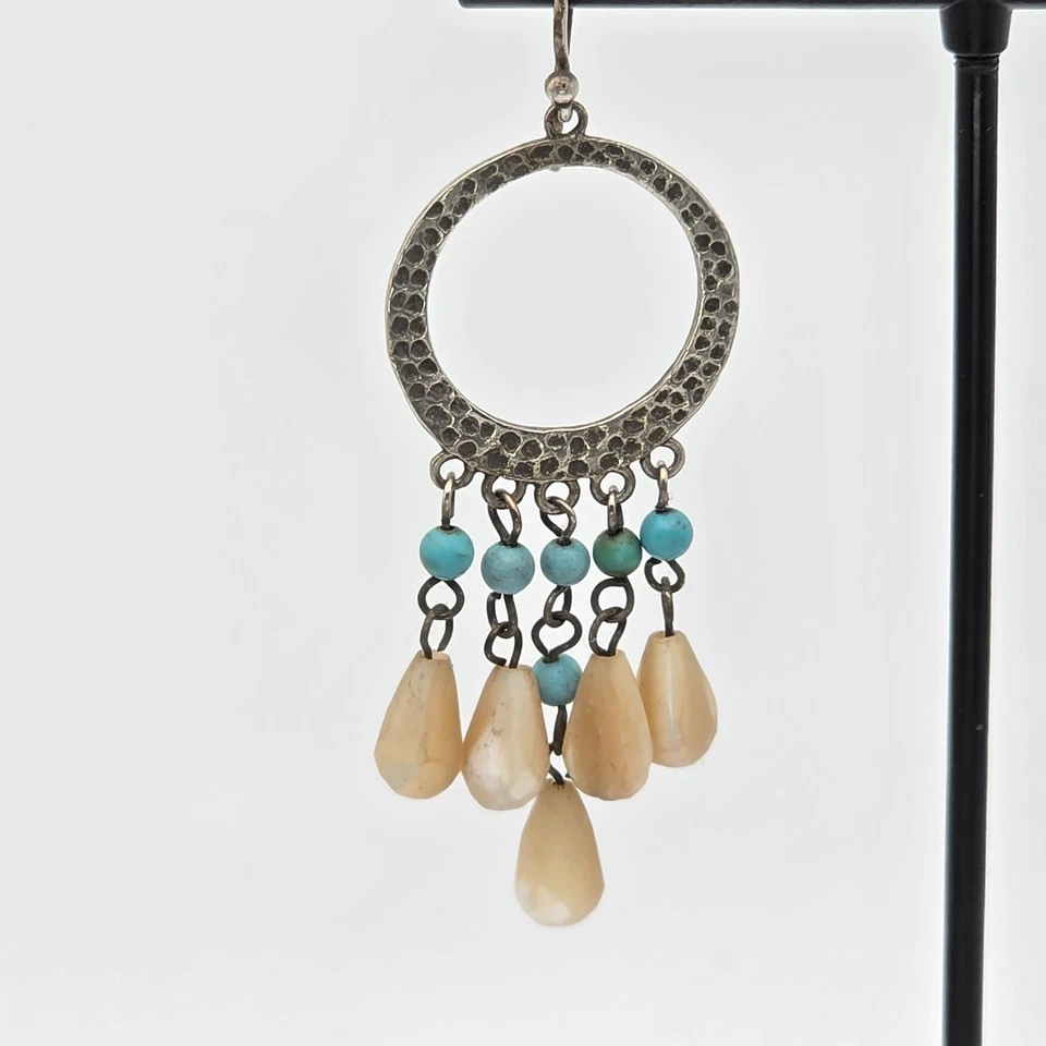 复古 SILPADA 耳环 绿松石和珍珠母 925 纯银吊灯 — 第 2/4 张图片