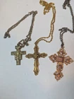 Lot Of 3 Vintage Cross Necklaces Gold Color Art Deco Vintage Jewelry