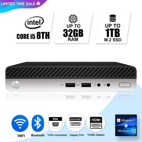 HP Mini Desktop Computer PC i5 8th, up to 32GB RAM 1TB SSD,  Windows 11/10, WiFi