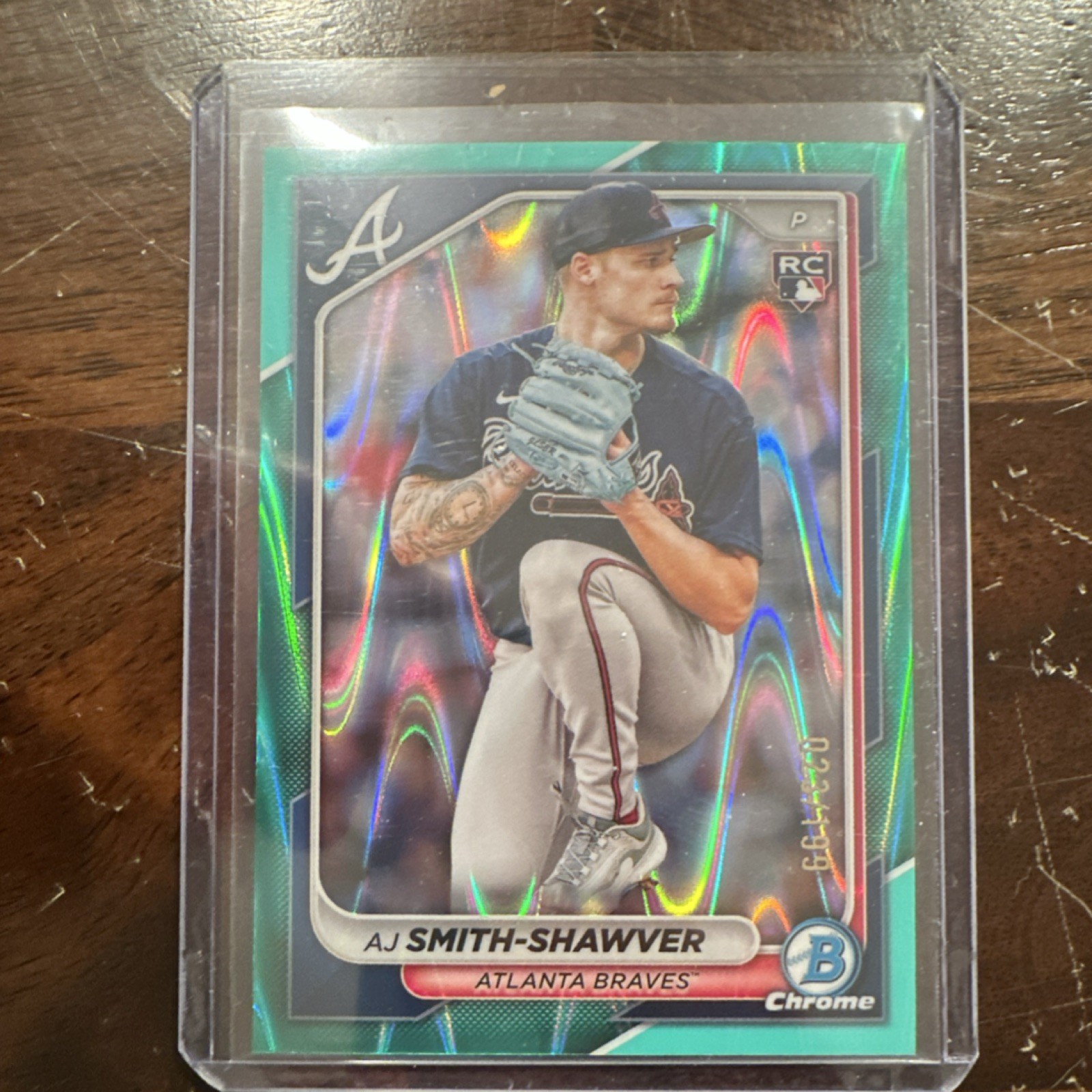 TOPPS 2024 BOWMAN CHROME AJ SMITH-SHAWVER AQUA RAYWAVE #22 /199
