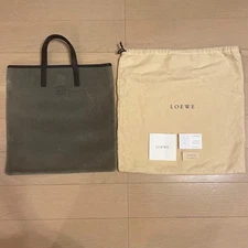 LOEWE Hand Bag Tote Purse Anagram Leather Khaki Authentic