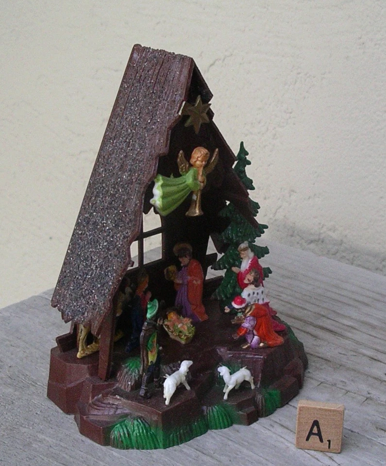 6" Vintage Xmas Nativity Set Mini Plastic Glitter Creche Scene Hong Kong Manger - Image 4 of 4