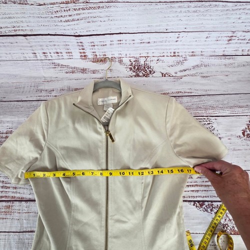 New Casual Corner Mini Shirt Dress 8 Deadstock Zip Pocket Neutral Timeless NWT - Bild 9 von 15
