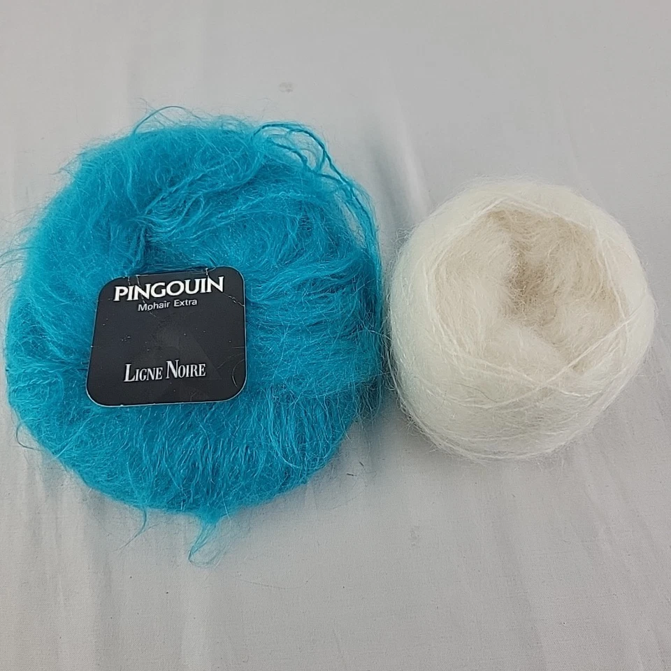 Lote De Hilos Mohair De Colección Pingouin Azul Lana Natural Hecho en Francia 2 Madejas Teal Blanco Foto 2 de 4