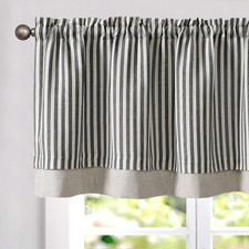 Linen Striped Valance for Windows 18 Inch Light Filtering Drapes for Small Windo