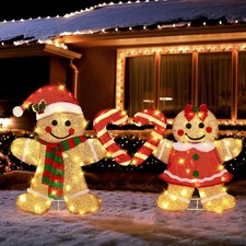 22.5    Lighted Christmas Yard Decoration 2pcs Light Up Gingerbread Man Couple...