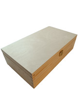 Holzkiste, Holz-Aufbewahrungsbox mit Deckel und Metallverschluss.