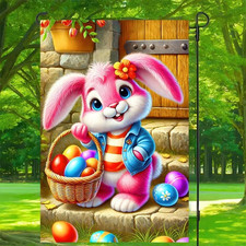Easter Garden Flag 12X18 Inch Double Sided Cute Bunny Garden Flags Eggs Yard Fla