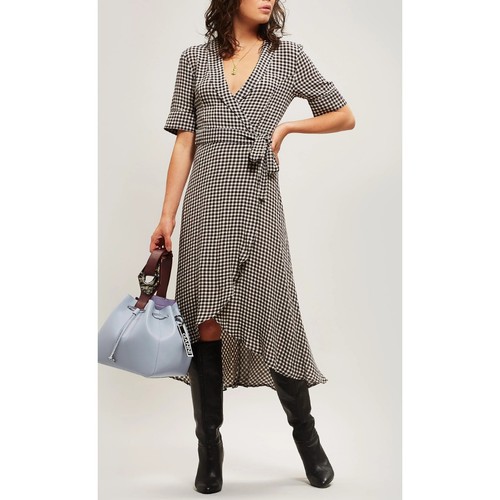GANNI Blank & White Gingham Check Midi Wrap Dress Size 40 (8 US)