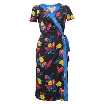 Diane Von Furstenberg Wickelkleid Mit Blumenmuster Aus Schwarzem Polyester