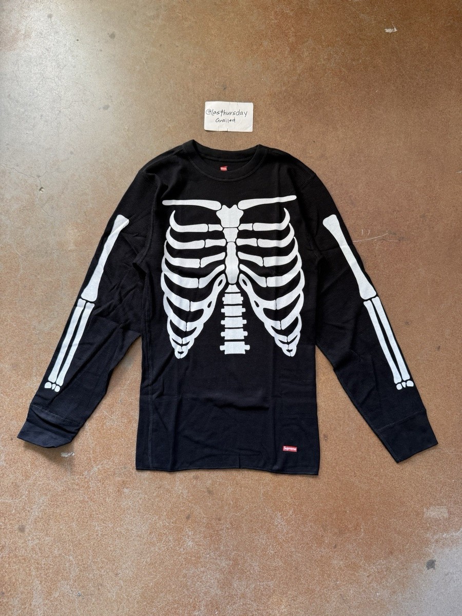 Supreme x Hanes FW21 Skeleton Bone Thermal Shirt Waffle Crew Black