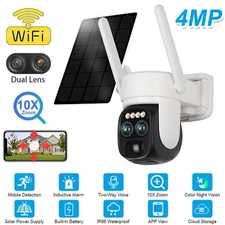 Dual Lens WIFI Solar Camera 4K 4MP Outdoor 10XOptical Zoom Color Night Vision