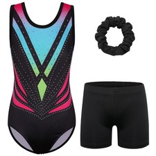 BAOHULU Girls Gymnastics Leotard Set with Shorts Sparkly Open Back Active Dan...