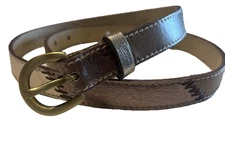 Chico's Narrow Patchwork Leather Belt Metallic Boho Hippie SZ L