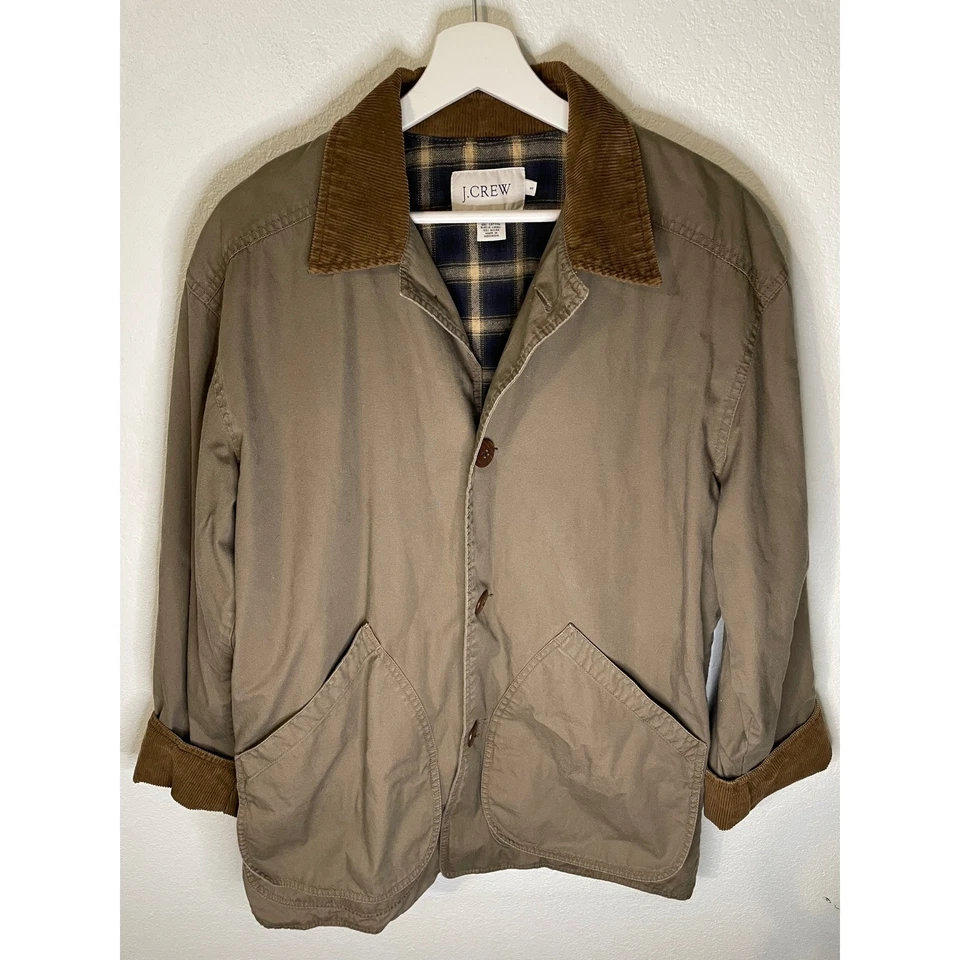 J. Chaqueta Abrigo de Granero Crew Para Hombres Cuello de Pana Tostado Forrado a Cuadros Clásico Preppy Foto 2 de 4