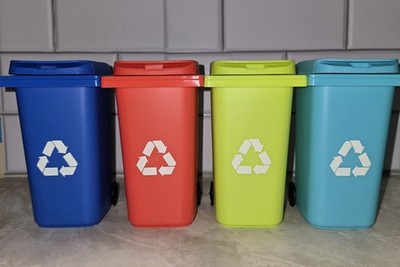 Set of 4 Mini Recycle Bin Containers Plastic Desk Bins Colorful