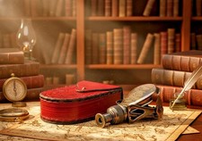 Vintage Antique Style Nautical Brass Binoculars with Red Leather Case Valentine