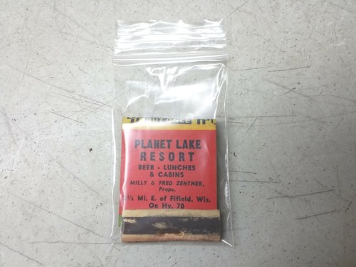 Planet Lake Resort Milly Fred Zentner Fifield WI Vtg Advertising Matchbook