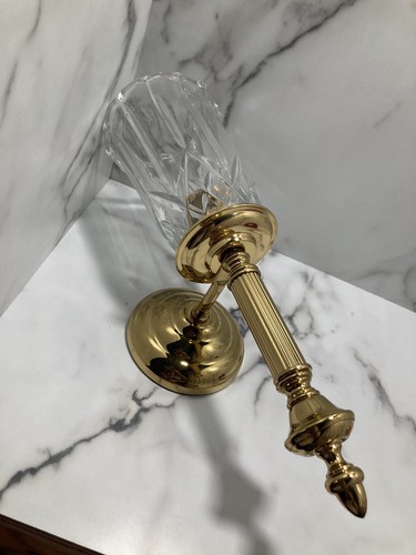 VTG Brass Like Wall Sconce Candle Holder With Hurricane Glass MCM 14” - Picture 7 of 19
