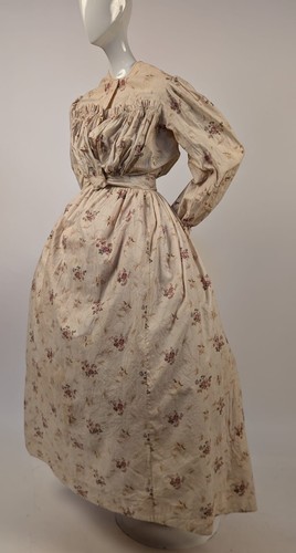 VICTORIAN 1890’S FLORAL PRINT DRESS W RUCH RUFFLES + FULL PUFF SLEEVES - Picture 5 of 10