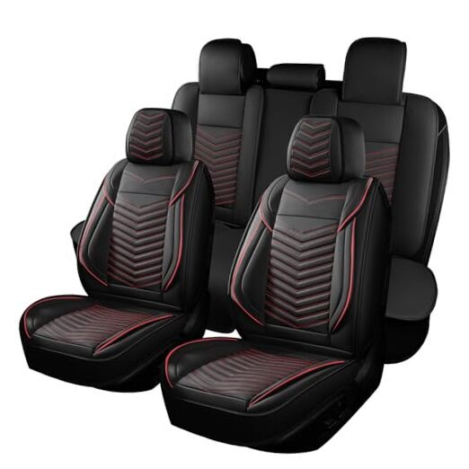 Car Seat Covers,Breathable and Waterproof Faux Full Seat Style1 Black+Red