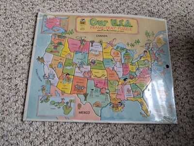Vintage Frame Tray Puzzle Golden Books Our USA New in Plastic US Map Puzzle